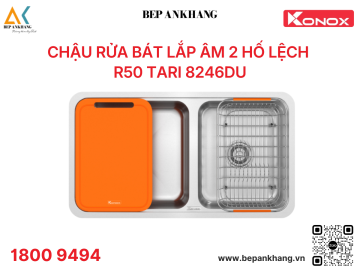 Chậu rửa bát lắp âm 2 hố lệch R50 Tari 8246DU